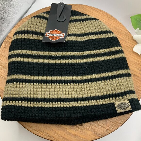 Harley Davidson Men's Stripped H-D Embroidered Knit Beanie Hat - Picture 1 of 7